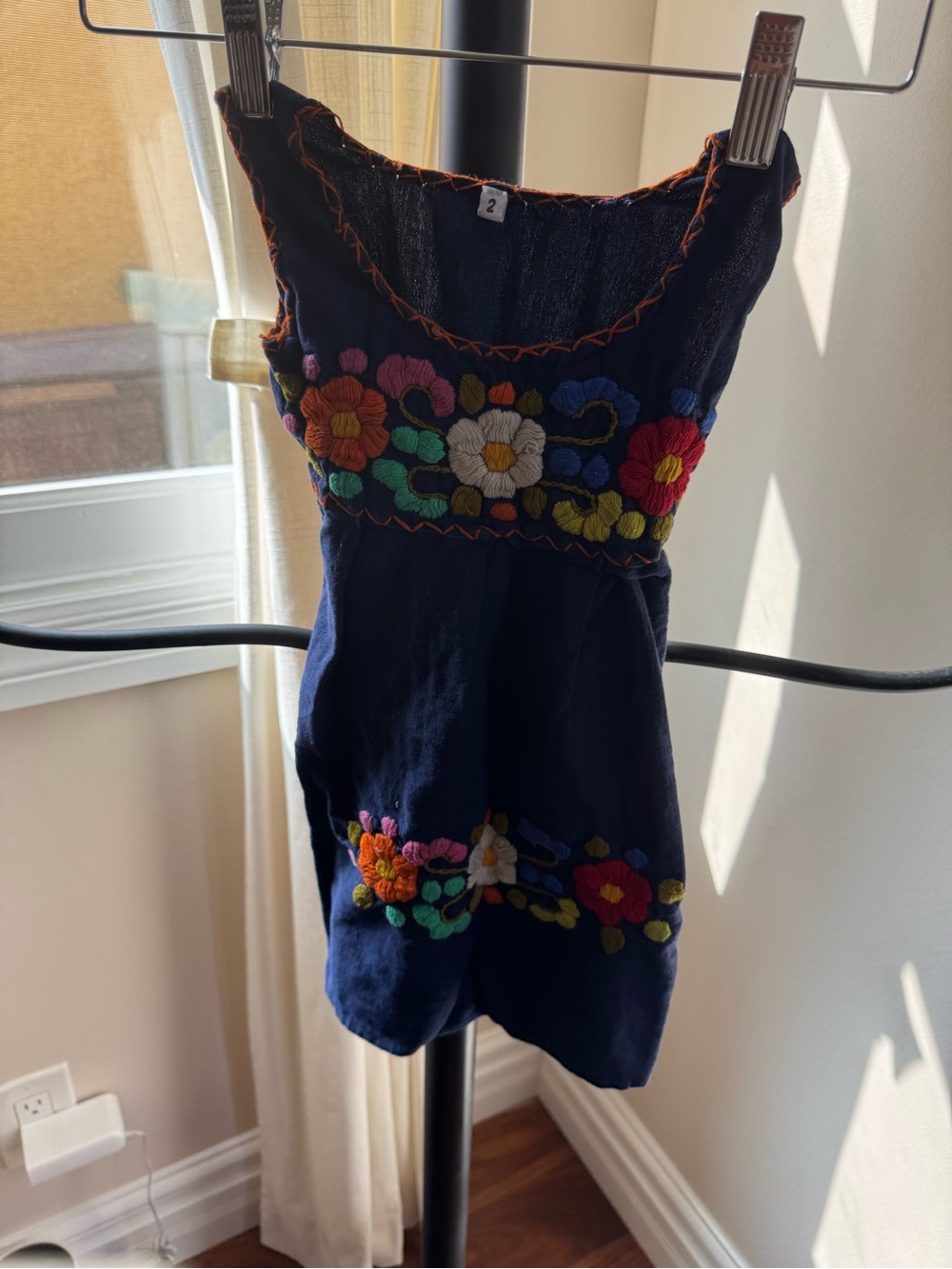 Mexican size 2 Girls' Navy Floral Embroidered Sundress